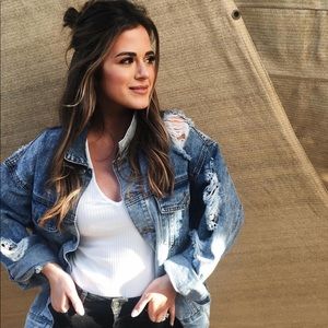 NWOT Distressed denim jean jacket (12th tribe)